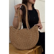 MaVaux Kadın Omuz Çantası Düz Desenli Hasır Materyal ile Şık ve Zarif 27x40 cm