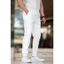 Ekru Erkek Paçası Lastikli Yandan Şeritli  Baskılı Eşofman Altı 6551