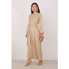 Sedefli Abaya Koyu Bej