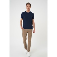 Comfort Fit Bisiklet Yaka Kabartma Desenli Casuel Lacivert Tişört Ts 899