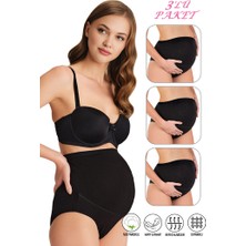 Özkan 23582 3'lü Paket Kadın Siyah Renk Pamuklu Likralı Süprem Hamile Lohusa Yüksek Bel Bato Külot