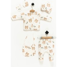 Hastane Çıkışı 100% Pamuk Yapraklı Ayıcık Baskılı Yenidoğan 5li Set Bebek Kıyafeti