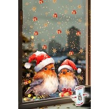 Msticker Çift Taraflı Baskılı Yılbaşı Kuşları ve Sevimli Figürler Cam Sticker Seti