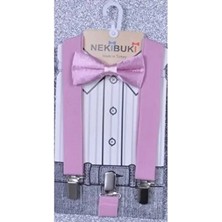 Nekibuki Erkek Çocuk Pembe Pantolon Askısı ve Papyon Seti Dokuma Kumaşla Şık Tasarım