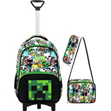 Mine Creeper Portatif Çekçek 3'lü Set Ilkokul Çantası, Termal Beslenme ve Kalem Kutusu Seti