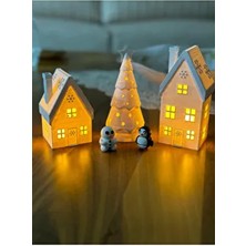 Kar Taneli 3lü Kış Evleri - 2 Noel Evi 1 Çam Ağacı-  Dekoratif Ev - Yılbaşı Süsleri - Hediyeli