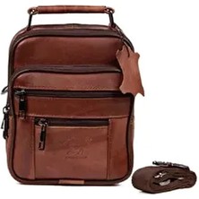 Erkek Taba Hakiki Deri Çelik Kasalı Omuz ve El Çantası (15X19CM)