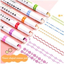 6'lı Desenli Fosforlu Kalem Linear Color Pen Çiçek Kalp Yıldız Desen Çizen Silindir Sihirli Kalem