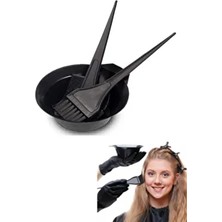 3lü Set Saç Boyası Kabı Tası Boya Fırçası ve Krepe Tarak Kuaför Saç Açıcı Boyama Kabı Seti Dayanıklı