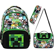 Mine Creeper 3'lü Set Ilkokul Çantası, Termal Beslenme Çantası ve Kalem Kutusu Seti