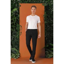 Efor Erkek Comfort Fit Yandan Tokalı Çizgili Keten Siyah Pantolon P 1151
