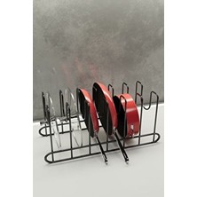 Metal Siyah Renk Tava ve Tencere Kapağı Düzenleyici Raf Mutfak Dolabı Tel Tencere Tava Organizeri