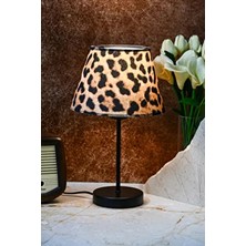 Evlight Modern Leopar Desenli Kumaş Metal Siyah Abajur Çok Renkli Tasarımıyla Ev Dekorasyonu İçin