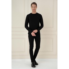 Efor Slim Fit Ribanalı Düz Siyah Yünlü Bisiklet Yaka Triko Kazak TR 875