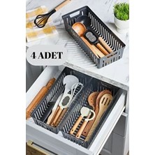 4'lü Antrasit Set Modüler Kaşıklık ve Kepçelik Çekmece Içi Düzenleyici Mutfak Organizer