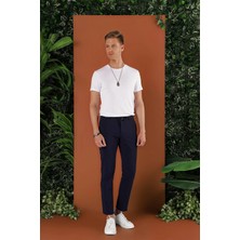 Efor Erkek Slim Fit Çizgili Dokuma Beli İpli Esnek Pamuk Lacivert Jogger Pantolon P 1121
