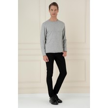 Efor Erkek Slim Fit Ribanalı Gri Yünlü Bisiklet Yaka Triko Kazak TR 875