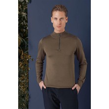 Efor Erkek Slim Fit Ribanalı Fermuarlı Yarım Balıkçı Yünlü Tütün Triko Kazak Kazak TR 861