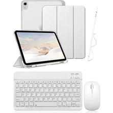 Apple iPad 10.nesil 10.9 ve 11. Nesil A16 Uyumlu Flip Kılıf Gri + Bluetoothlu Klavye Mouse + Kalem
