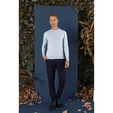 Efor Erkek Slim Fit Ribanalı Yünlü Bisiklet Mavi Triko Kazak TR 858