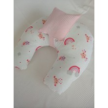 Wenaris Küçük Yastıklı Emzirme Yastığı Pembe Renkli Baskılı Desenli Yumuşak Malzeme ile Rahat Kullanım