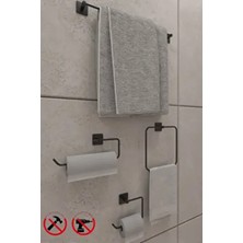 Jasmin Kare Siyah Yapışkanlı 4'lü Banyo Seti - Kağıtlık, Solo Havluluk, Kare Havluluk, Uzun Havluluk