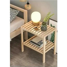 Takı Terası Doğal Ahşap Komidin Modern Tasarım 2 Çekmeceli 50 cm Genişlikte Sarı Renkli Fonksiyonel Mobilya