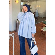 Yaka Fular Detaylı Gömlek Bebe Mavisi