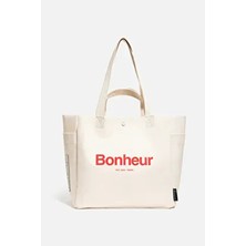 Bonheur N°4 Kanvas Çanta Cloud White Kadın Tasarım 33 x 38 cm Geniş İç Hacim ve Çift Kulp
