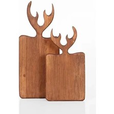 Rabo Craft Yılbaşı Serisi Ren Geyiği Sunum Kesme Tahtası %100 Çam Ağacı Kahverengi 2 Parça Ahşap