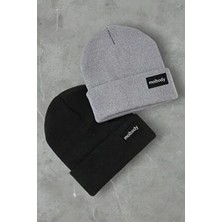 %100 Akrilik 2’li Premium Basic Bere Gri Siyah