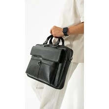 Erzeno Hakiki Deri Siyah Evrak ve Laptop Çantası