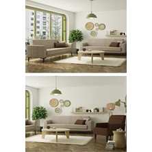 ModaLife Mitra Yataklı Koltuk Takımı Soho Kumaş Modern Tasarım 3+3+1 Krem Kahve