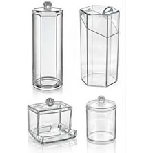 Lüx 4'lü Set Makyaj Temizleme Düzenleyici Kapaklı Fırçalık Organizer Set Pamukluk Çubuklu Pamukluk