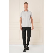 Comfort Fit Bisiklet Yaka Esnek Pamuk Casuel Gri Tişört Ts 885