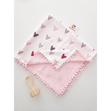 %100 Pamuk Kalpli Ponponlu Müslin Bebek Battaniyesi 85X90 | Yenidoğan Battaniye | Ilkim Bebe