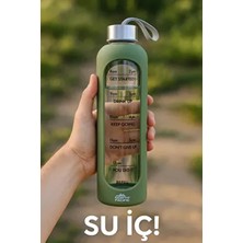 North Pacific Motivasyonlu Cam Su Matarası 1 Litre Borosilikat Malzeme ile Yeşil Renk