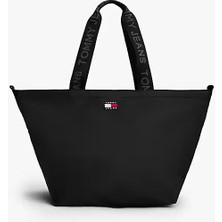 Kadın Yazılı Askılı Tote Omuz Çantası - Siyah