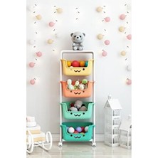 4 Katlı Oyuncak Dolabı, Oyuncak Organizeri, Sepetli Oyuncak Dolabı Rengarenk