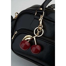 Kırmızı Kiraz Parlak Gold Charm Çanta Aksesuarı Figürlü Set