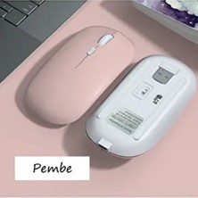 Laptop ve Ipad İçin Pembe Sessiz Mause Fare, Şarjlı Bluetooth + 2.4ghz Wifi Bağlantı ve 3 DPI Seçeneği