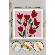 Sayılarla Boyama 20X20 cm Tuval Seti Fırça Boya Dahil Çıtaya Gerili - Kırmızı Lale