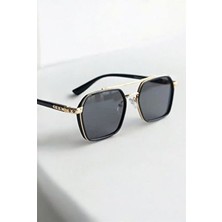 Ecş Unisex Siyah Kare Metal Gold Sap UV400 Güneş Gözlüğü