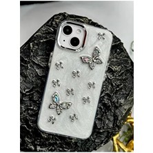 Apple Iphone 13 - 14 - 15 Uyumlu Sedefli Metal Kelebek Epoksili Silikon Telefon Kılıfı