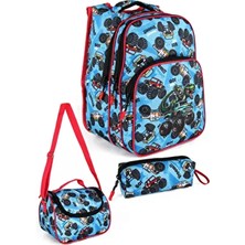 Lugmo 3 Lü Ilkokul Çanta Seti Mavi Erkek Çocuk Astarlı Tekstil Ofd Road Araba Temalı