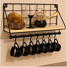 Duvara Monte Metal Kupa Askılığı Raflı – Mutfak Organizeri Bardak ve Tabak Düzenleyici Raf