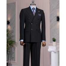Italyan Stil Kruvaze Ceket Pantolon Takım Elbise Siyah T14135