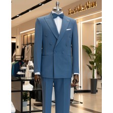 Italyan Stil Kruvaze Ceket Pantolon Takım Elbise Petrol T14194