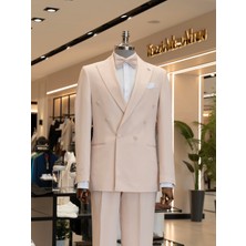 Italyan Stil Kruvaze Ceket Pantolon Takım Elbise Bej T14197