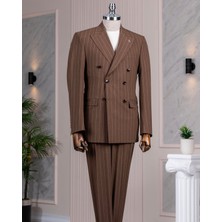 Italyan Stil Kruvaze Ceket Pantolon Takım Elbise Kahverengi T14134